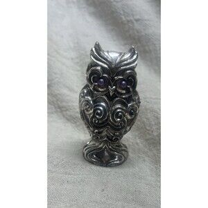 Vintage Purple Eyed Silver Owl Franklin Mint
